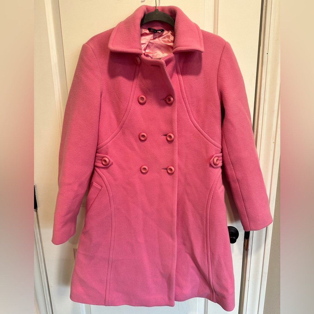 Tara Jarmon Pink Wool Blend Double-Breasted Coat Size 42 US 10
